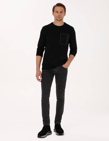 Siyah Regular Fit Bisiklet Yaka Sweatshirt