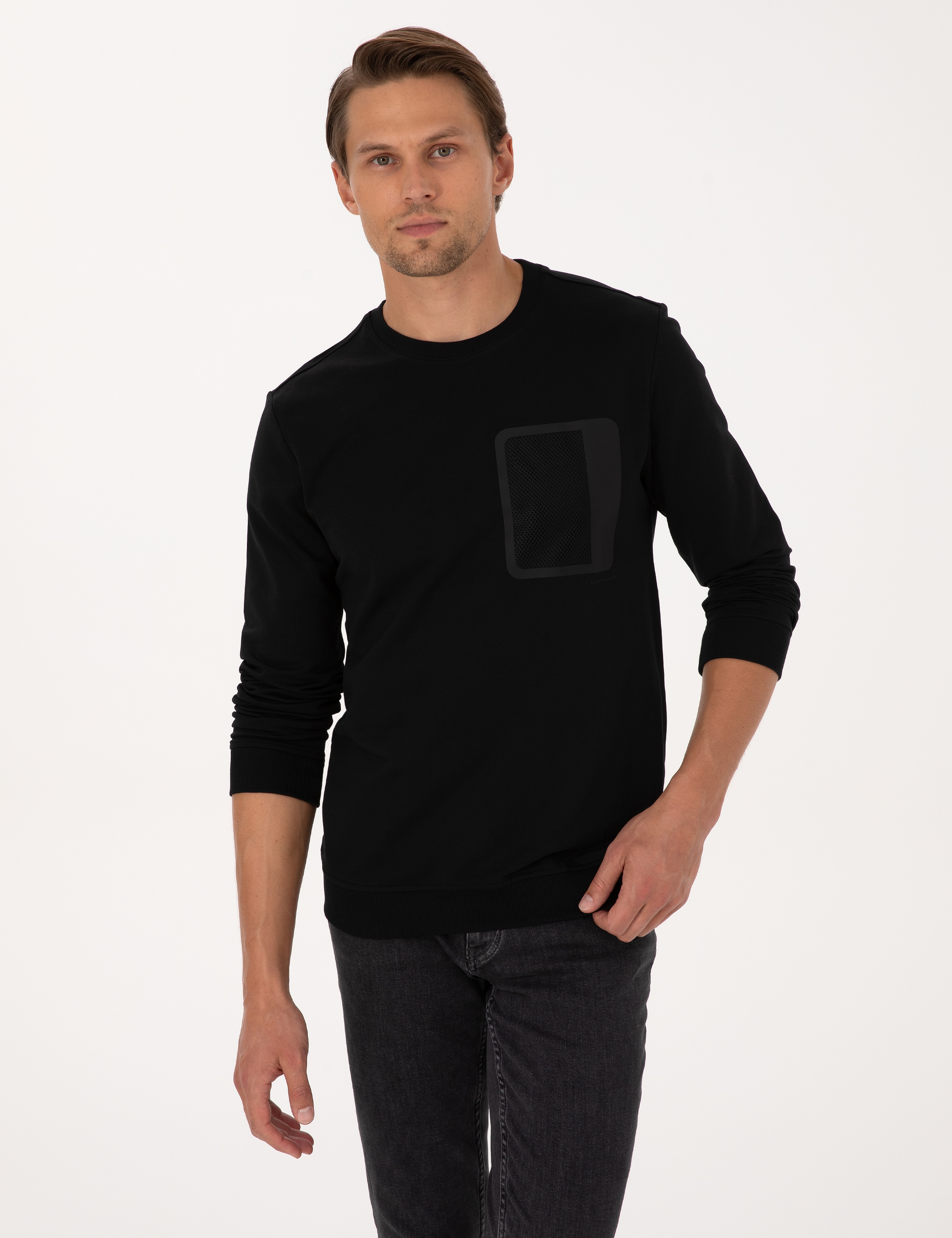 Siyah Regular Fit Bisiklet Yaka Sweatshirt - Image 3