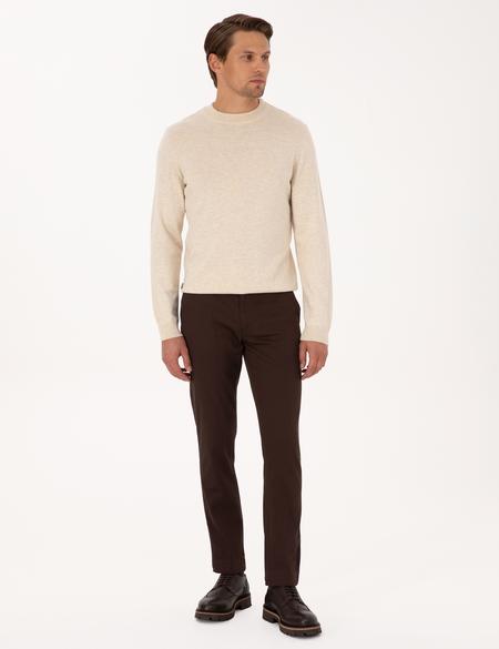 Koyu Kahverengi Slim Fit Kanvas Pantolon - 50299517041