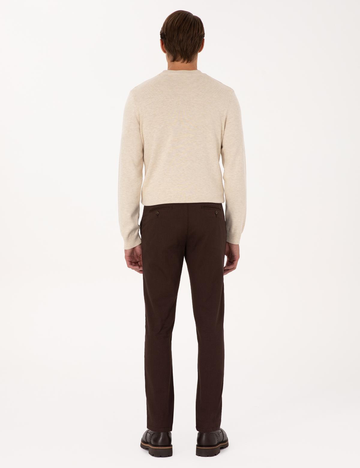 Koyu Kahverengi Slim Fit Kanvas Pantolon - 50299517041