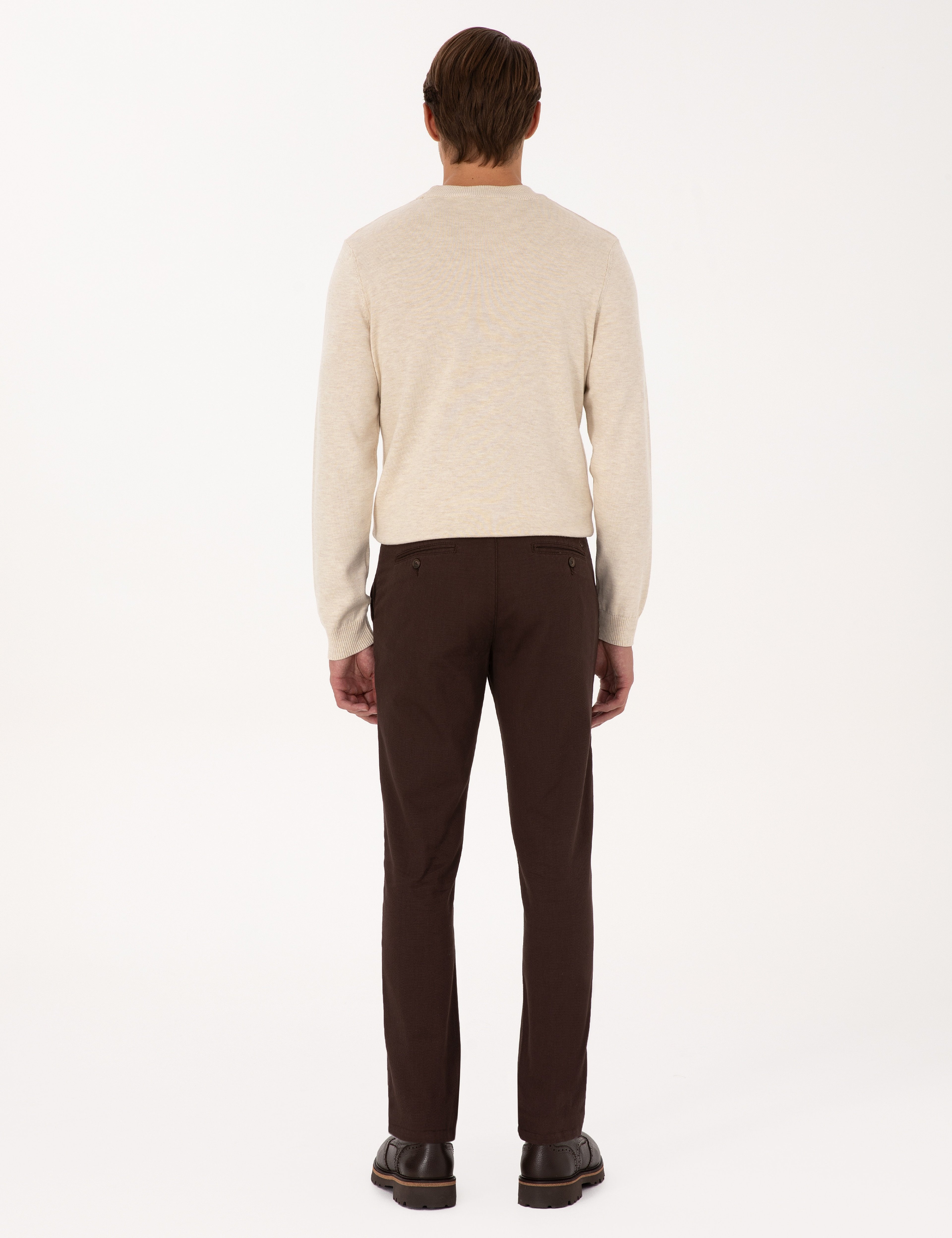 Koyu Kahverengi Slim Fit Kanvas Pantolon - Image 4