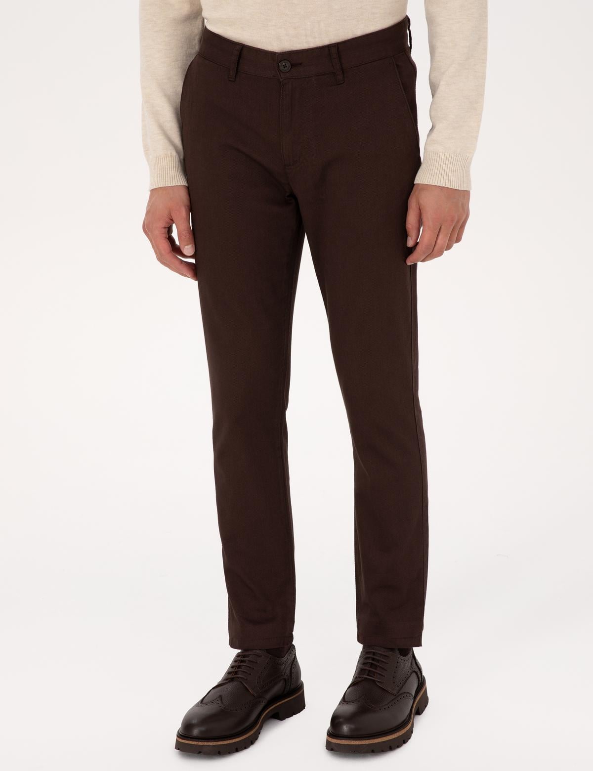 Koyu Kahverengi Slim Fit Kanvas Pantolon - 50299517041