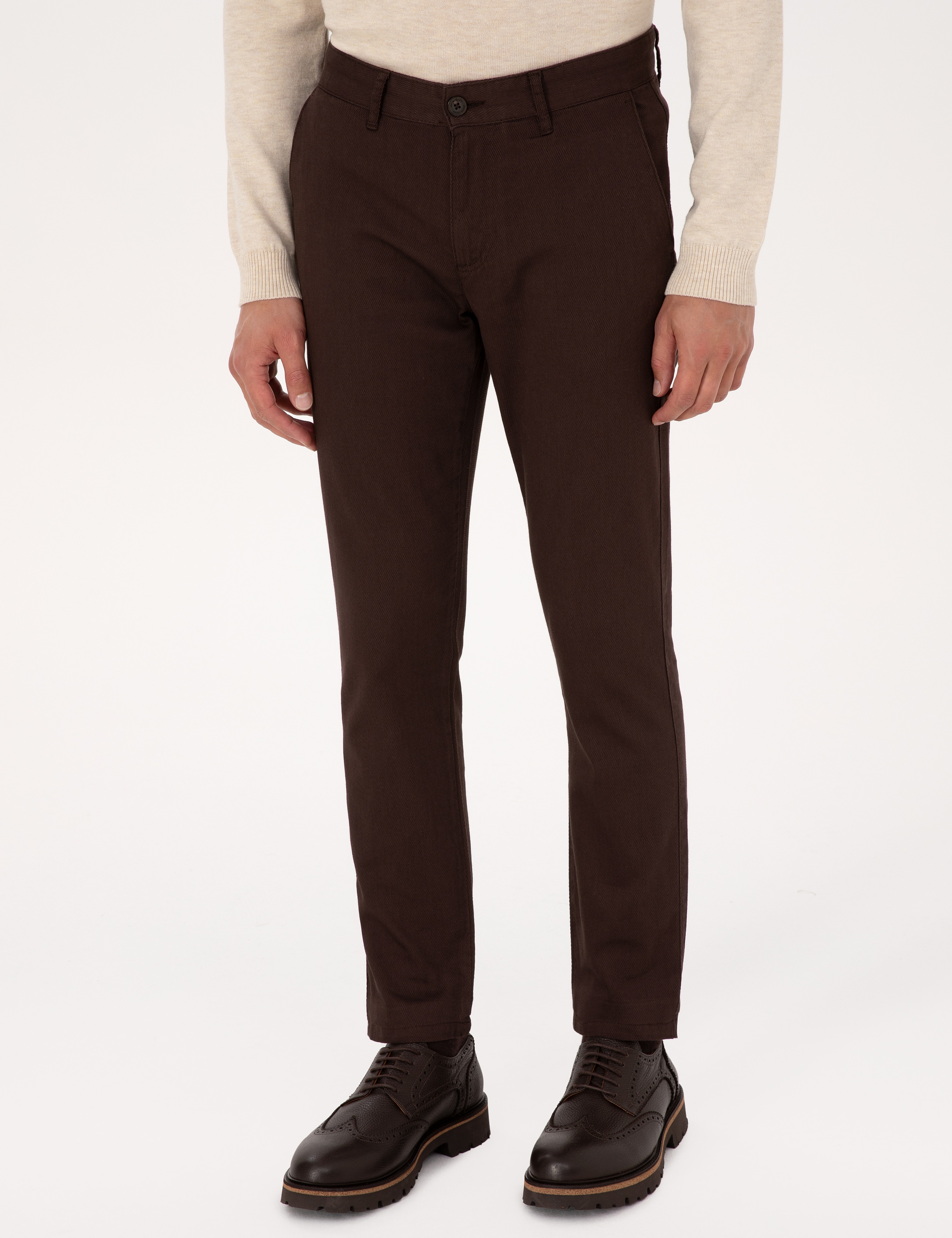 Koyu Kahverengi Slim Fit Kanvas Pantolon - Image 2