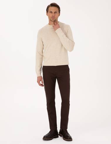 Koyu Kahverengi Slim Fit Kanvas Pantolon