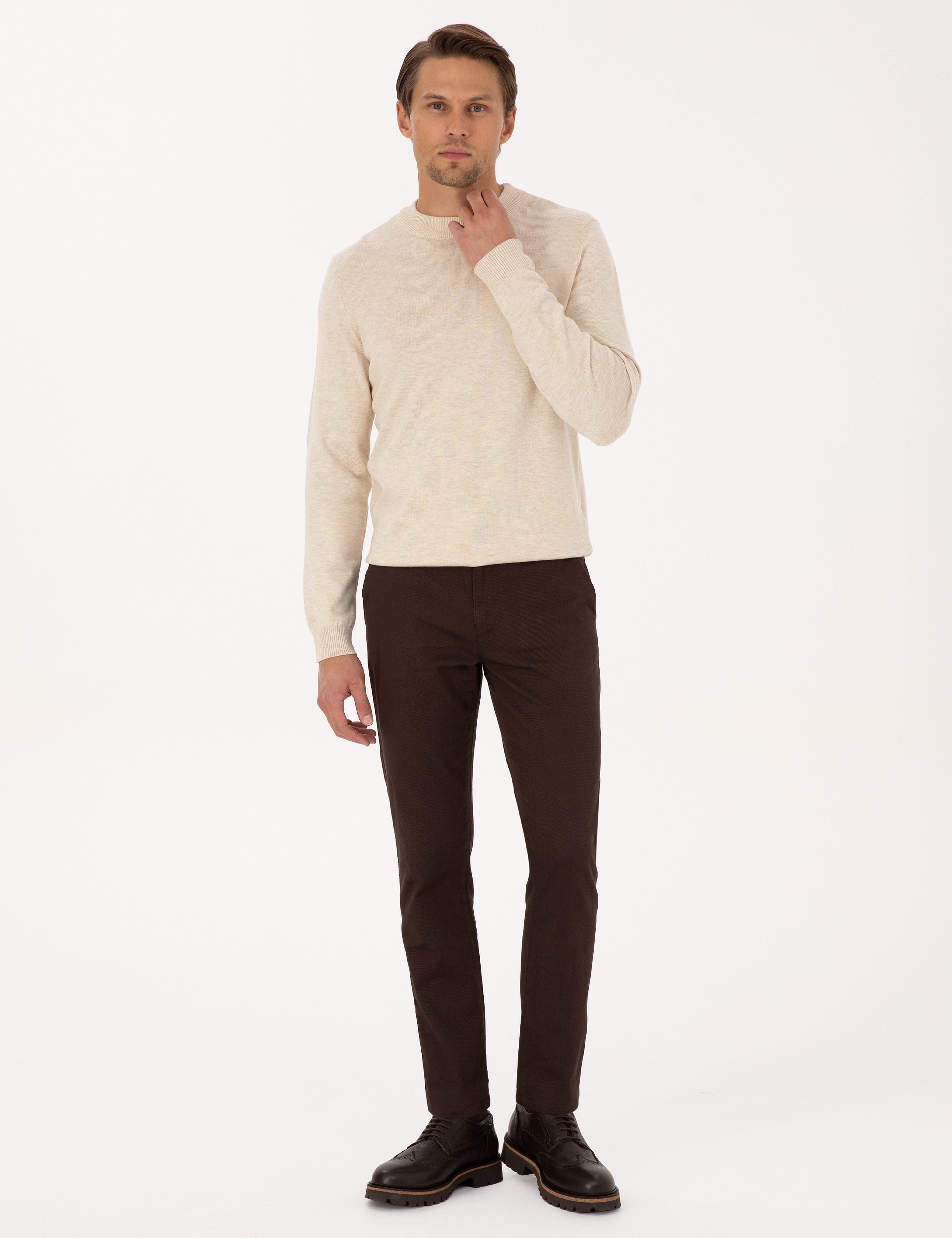 Koyu Kahverengi Slim Fit Kanvas Pantolon - Image 3