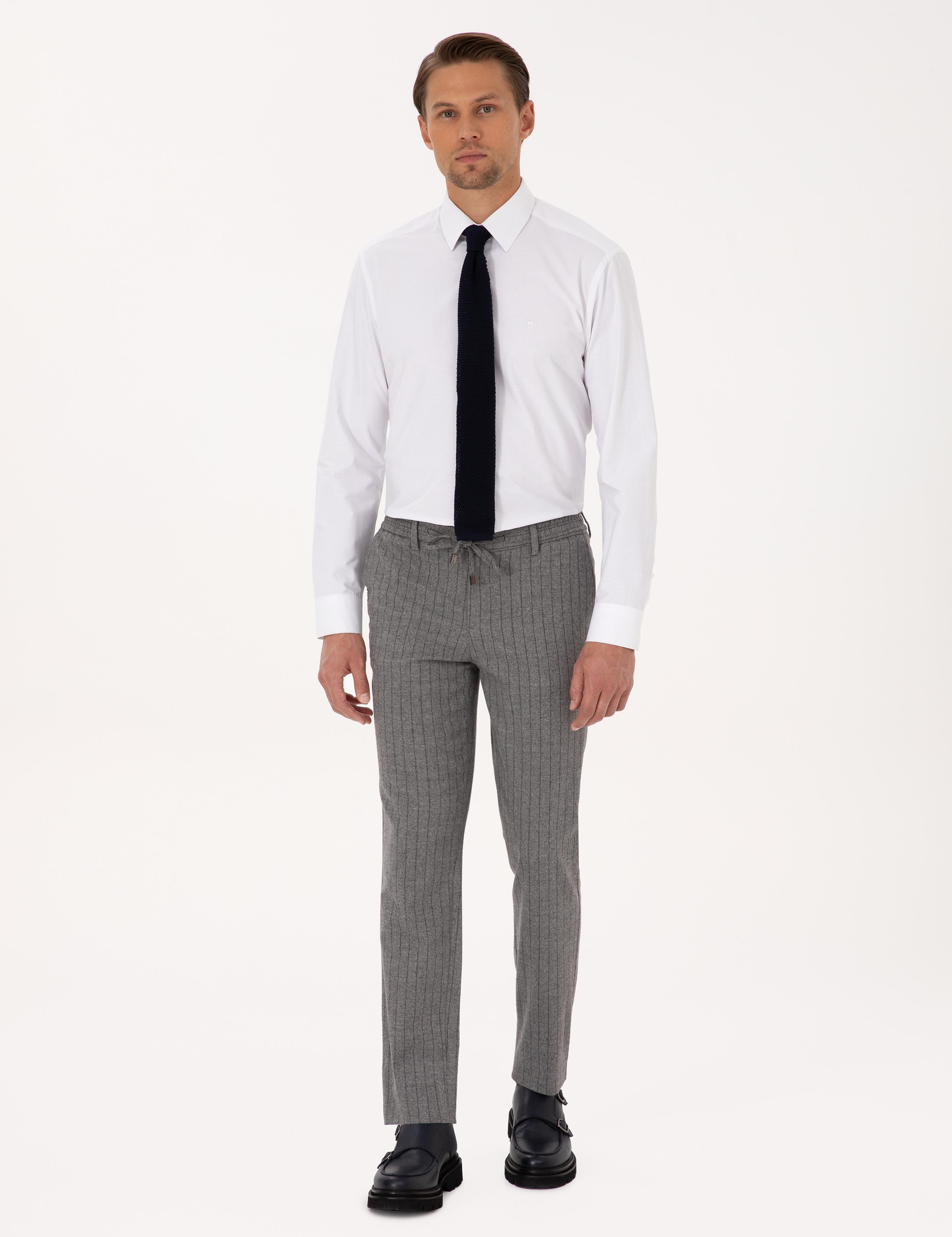 Gri Ekstra Slim Fit Çizgili Kumaş Pantolon