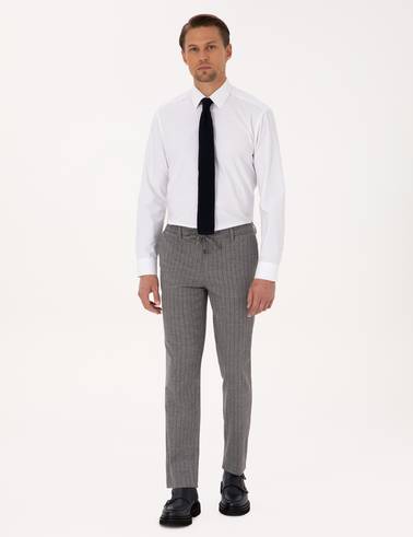 Gri Ekstra Slim Fit Çizgili Kumaş Pantolon