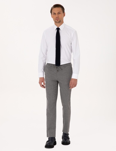 Gri Ekstra Slim Fit Çizgili Kumaş Pantolon