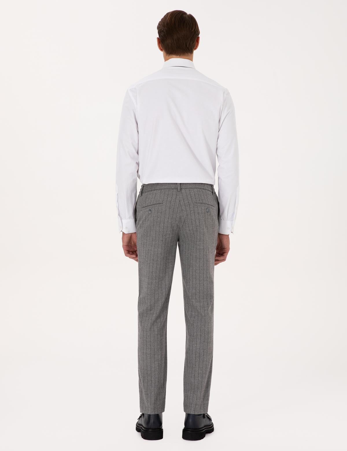 Gri Ekstra Slim Fit Çizgili Kumaş Pantolon - 50278454048