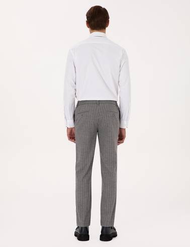 Gri Ekstra Slim Fit Çizgili Kumaş Pantolon