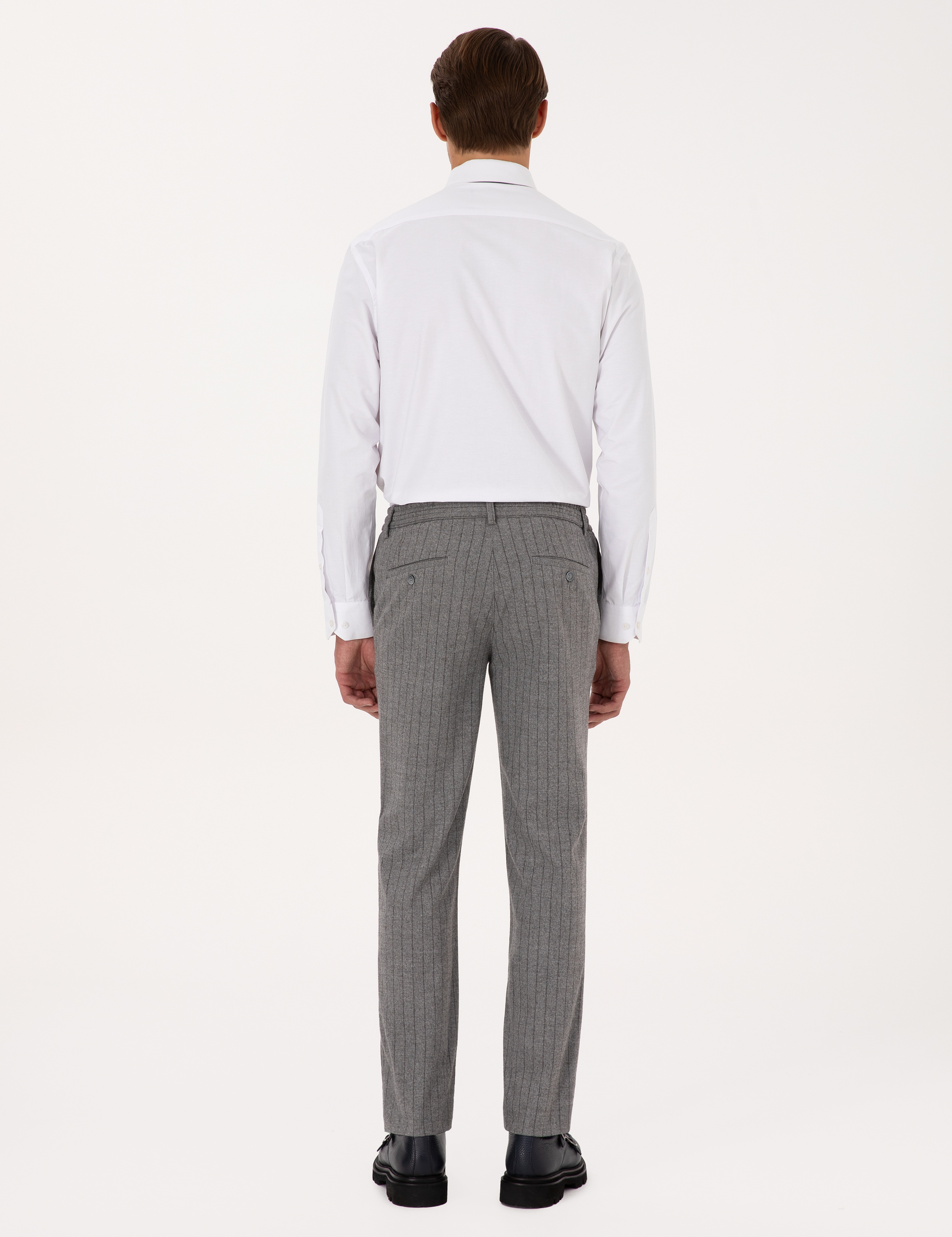 Gri Ekstra Slim Fit Çizgili Kumaş Pantolon - Image 4