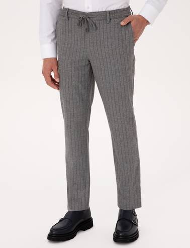 Gri Ekstra Slim Fit Çizgili Kumaş Pantolon
