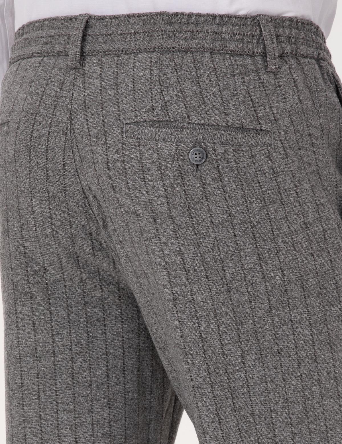 Gri Ekstra Slim Fit Çizgili Kumaş Pantolon - 50278454048
