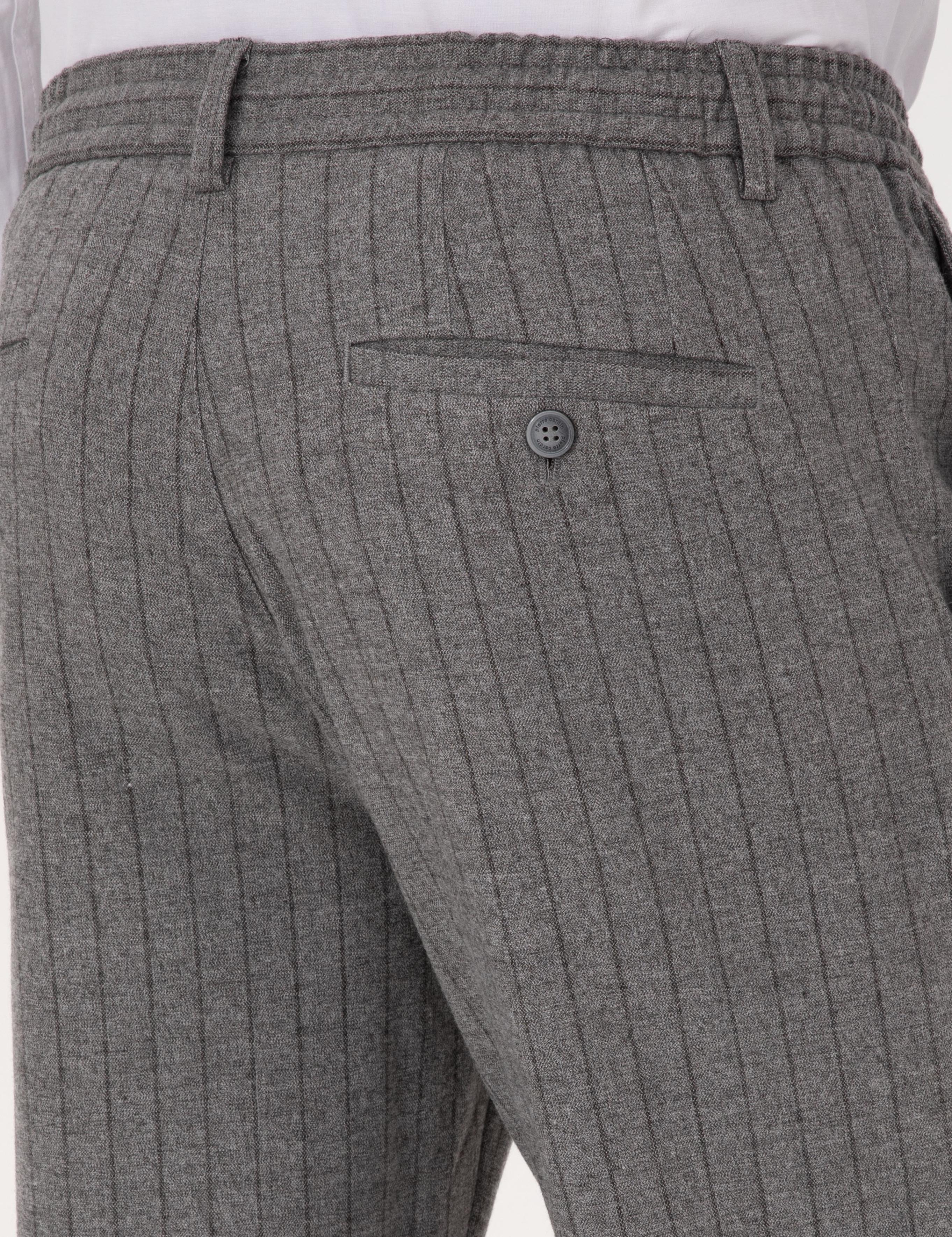 Gri Ekstra Slim Fit Çizgili Kumaş Pantolon