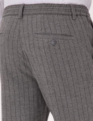 Gri Ekstra Slim Fit Çizgili Kumaş Pantolon