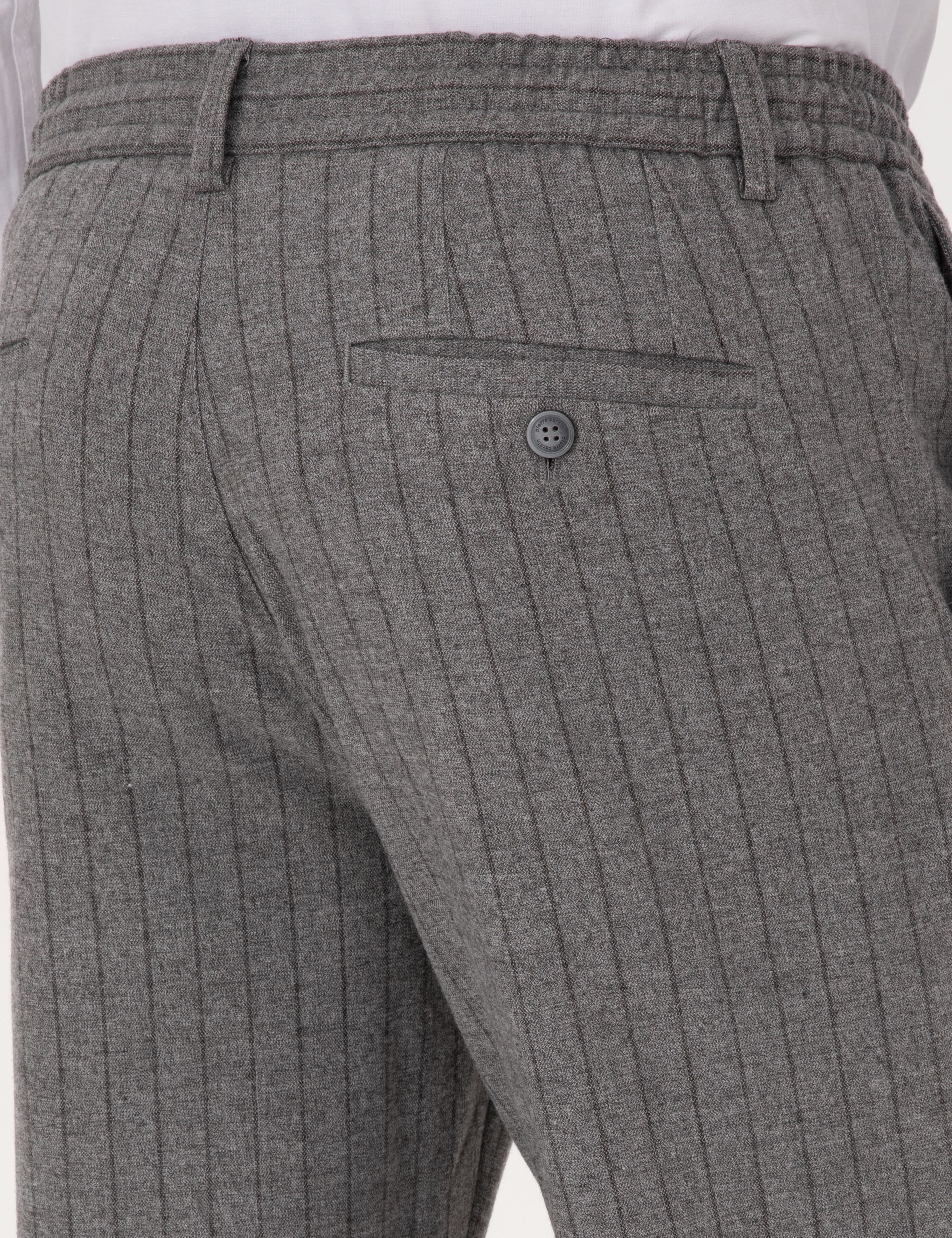 Gri Ekstra Slim Fit Çizgili Kumaş Pantolon