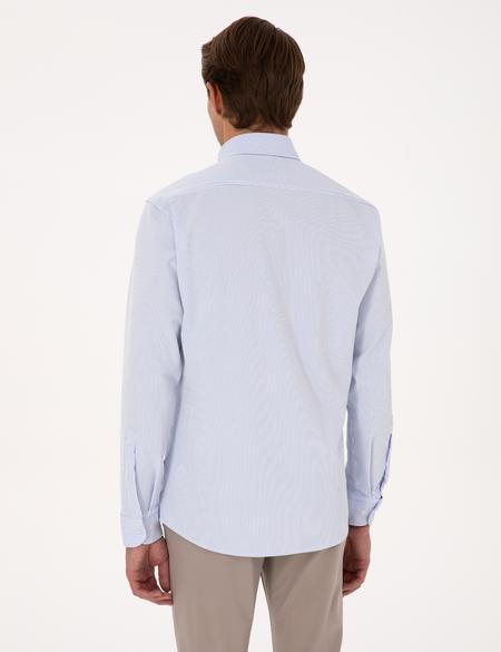 Açık Mavi Esnek Slim Fit Çizgili Uzun Kollu Gömlek - 50307162001
