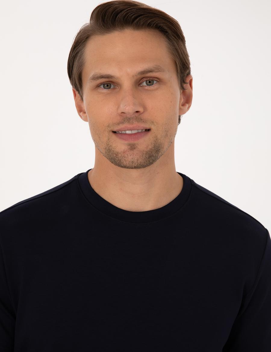 Lacivert Regular Fit Kalın Dokulu Bisiklet Yaka Basic Tişört