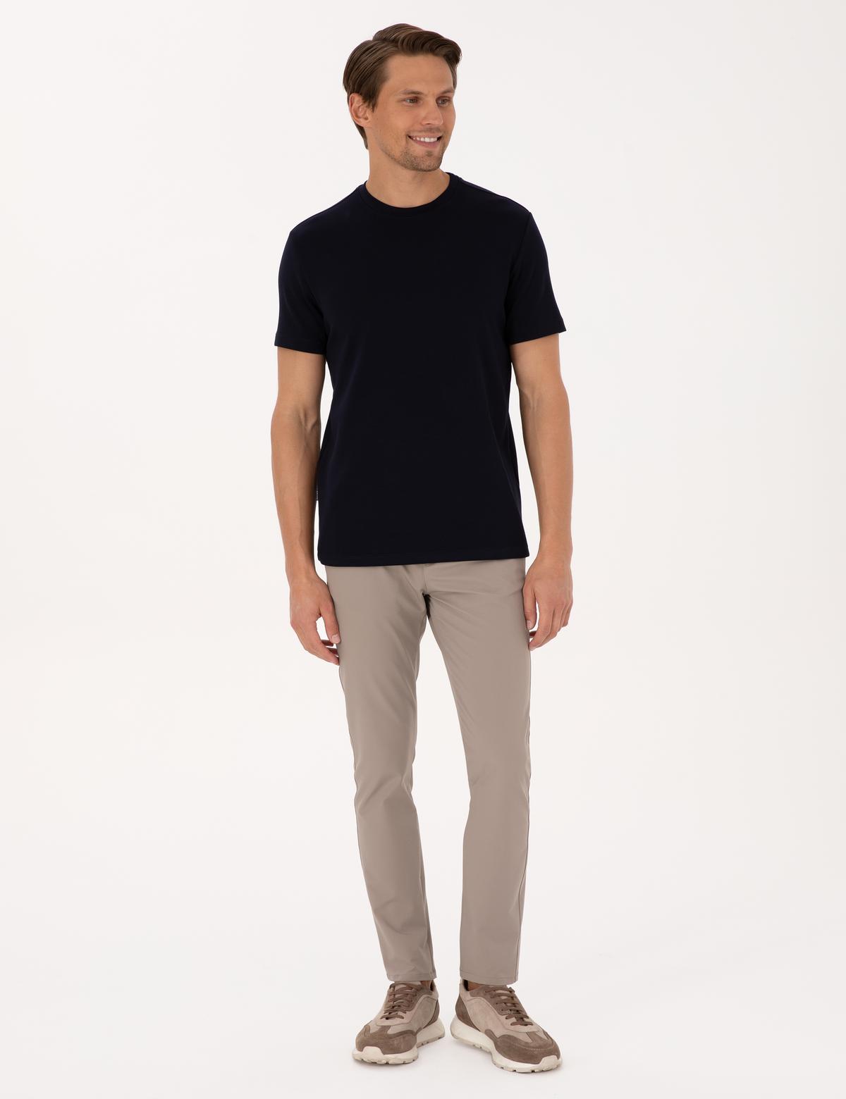 Lacivert Regular Fit Kalın Dokulu Bisiklet Yaka Basic Tişört - 50318130032