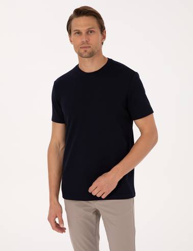 Lacivert Regular Fit Kalın Dokulu Bisiklet Yaka Basic Tişört