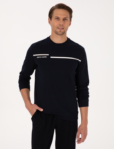 Lacivert Regular Fit Bisiklet Yaka Sweatshirt