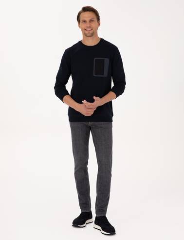 Lacivert Regular Fit Bisiklet Yaka Sweatshirt