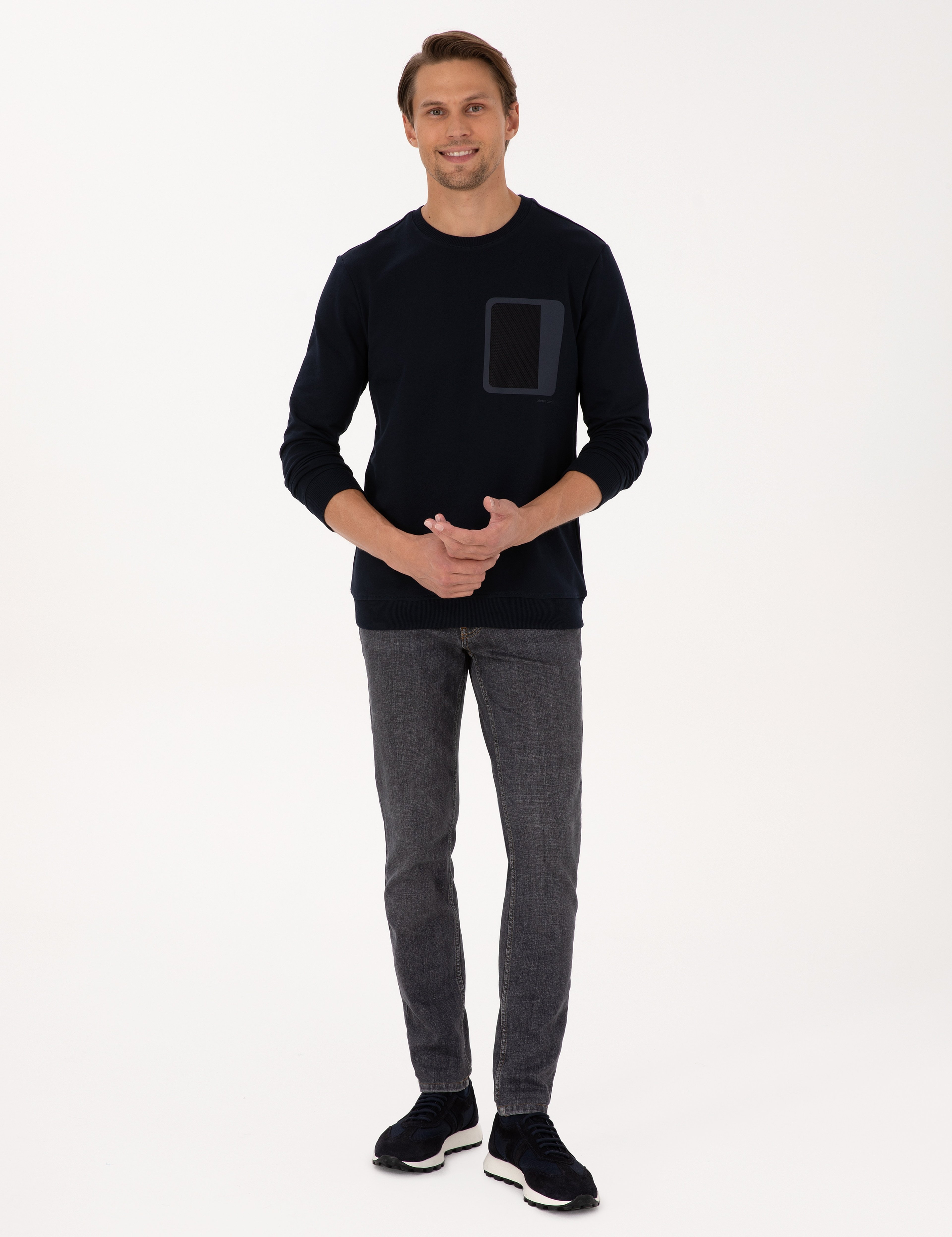 Lacivert Regular Fit Bisiklet Yaka Sweatshirt