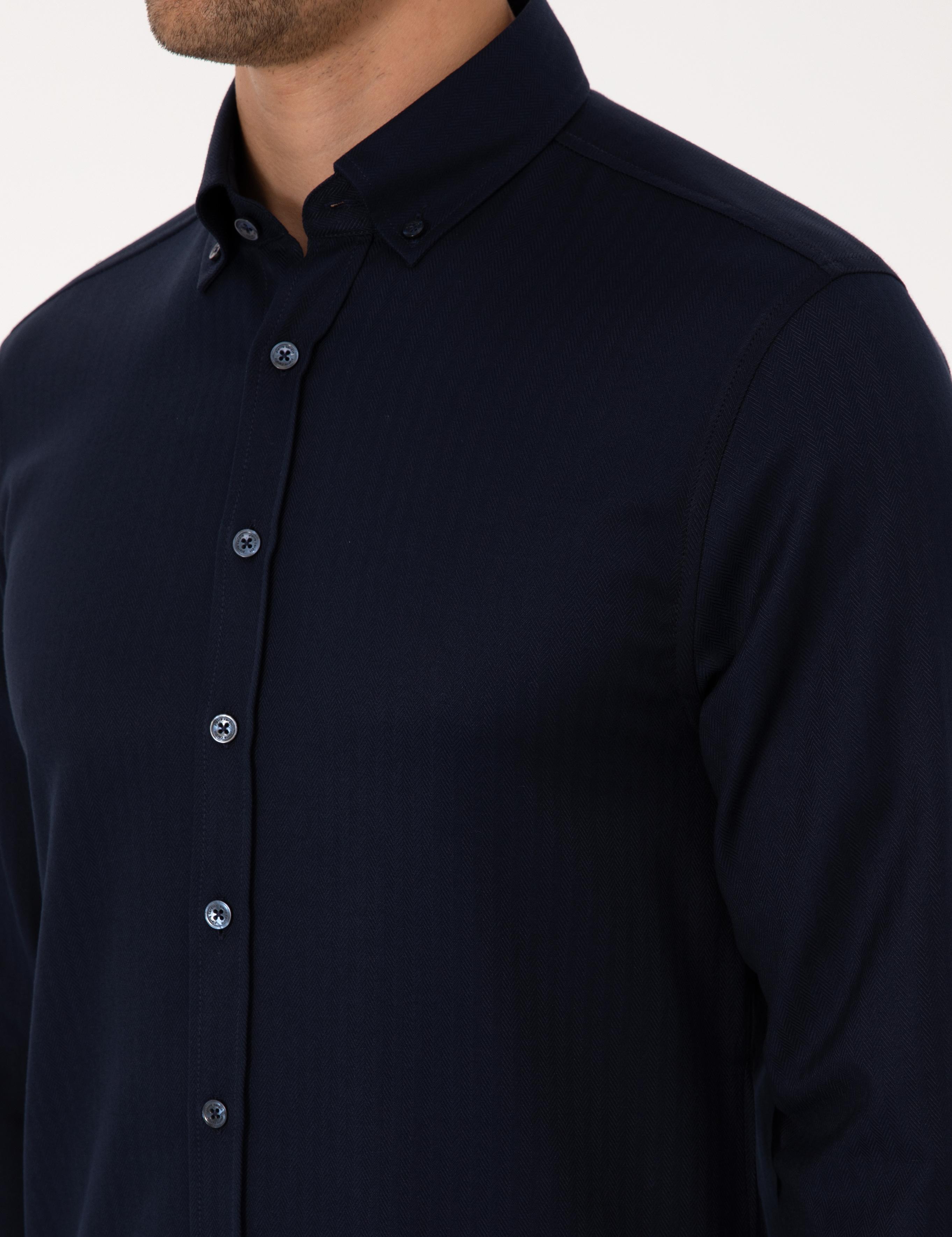 Lacivert Mikro Desenli Slim Fit Uzun Kollu Gömlek