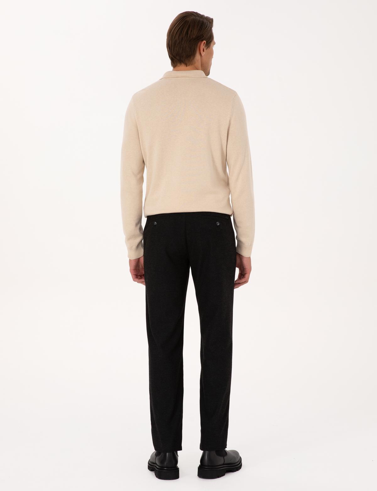 Siyah Regular Fit Beli Lastikli Kanvas Pantolon - 50317282096