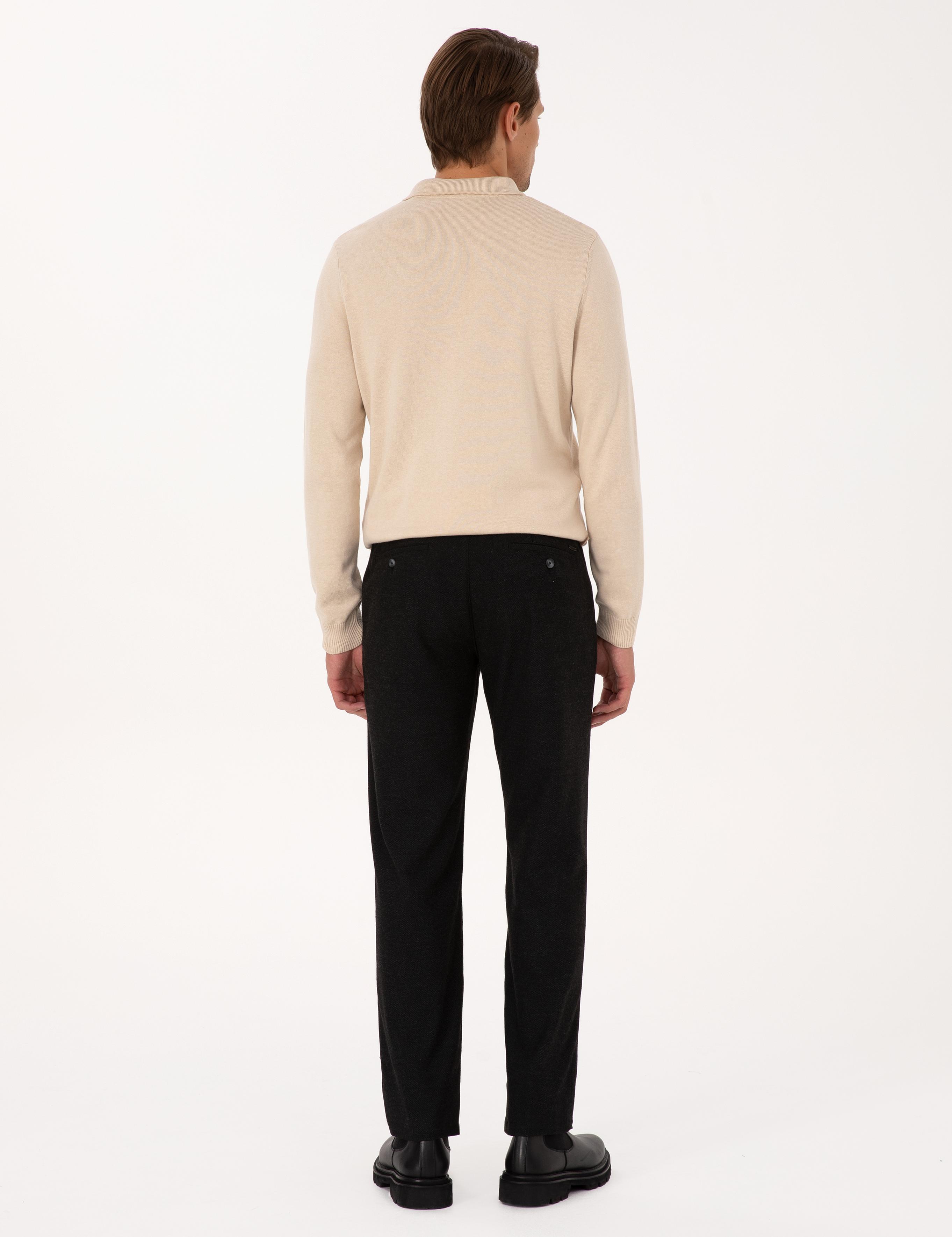 Siyah Regular Fit Beli Lastikli Kanvas Pantolon