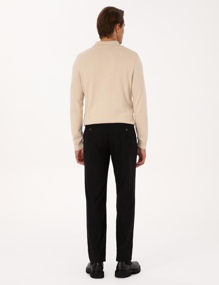 Siyah Regular Fit Beli Lastikli Kanvas Pantolon - 50317282096