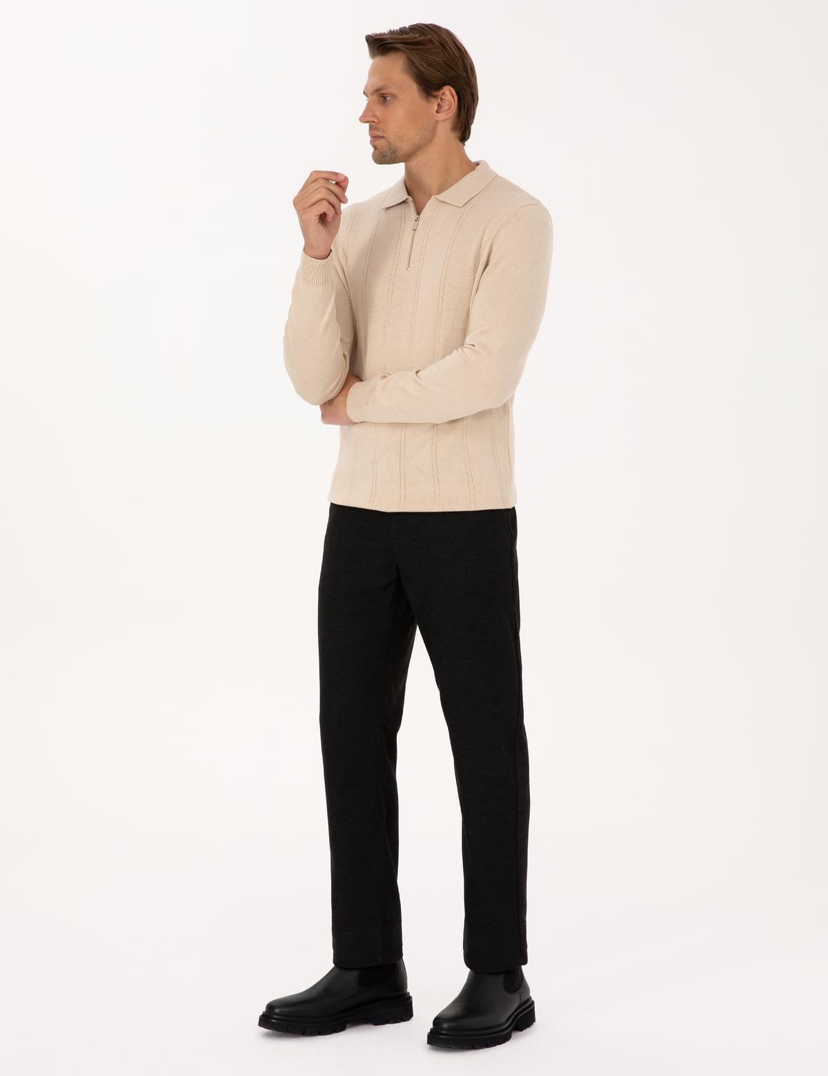 Siyah Regular Fit Beli Lastikli Kanvas Pantolon - 50317282096