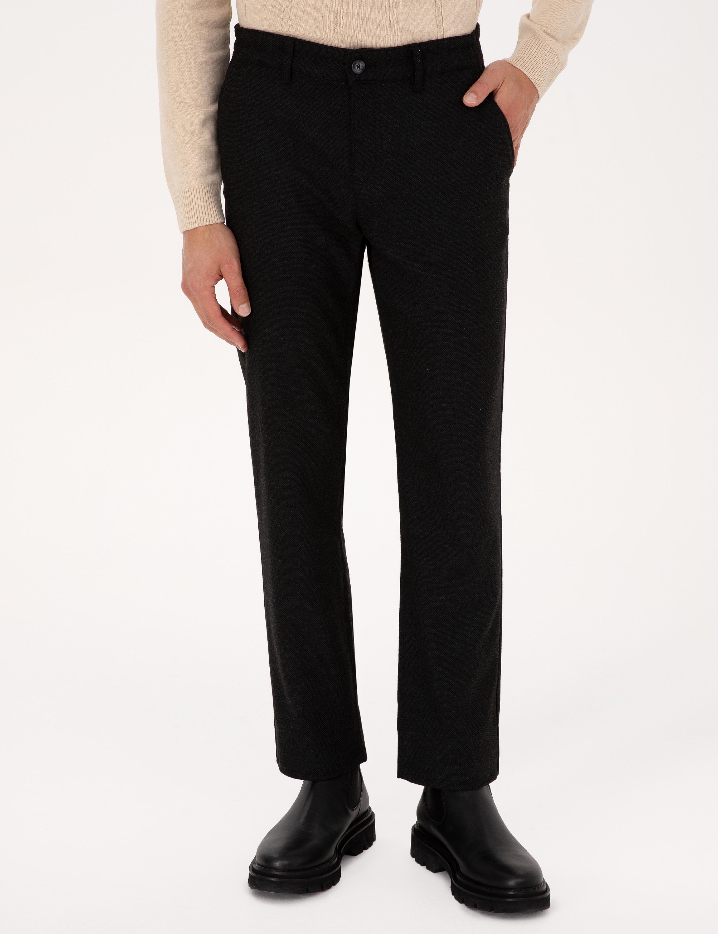 Siyah Regular Fit Beli Lastikli Kanvas Pantolon