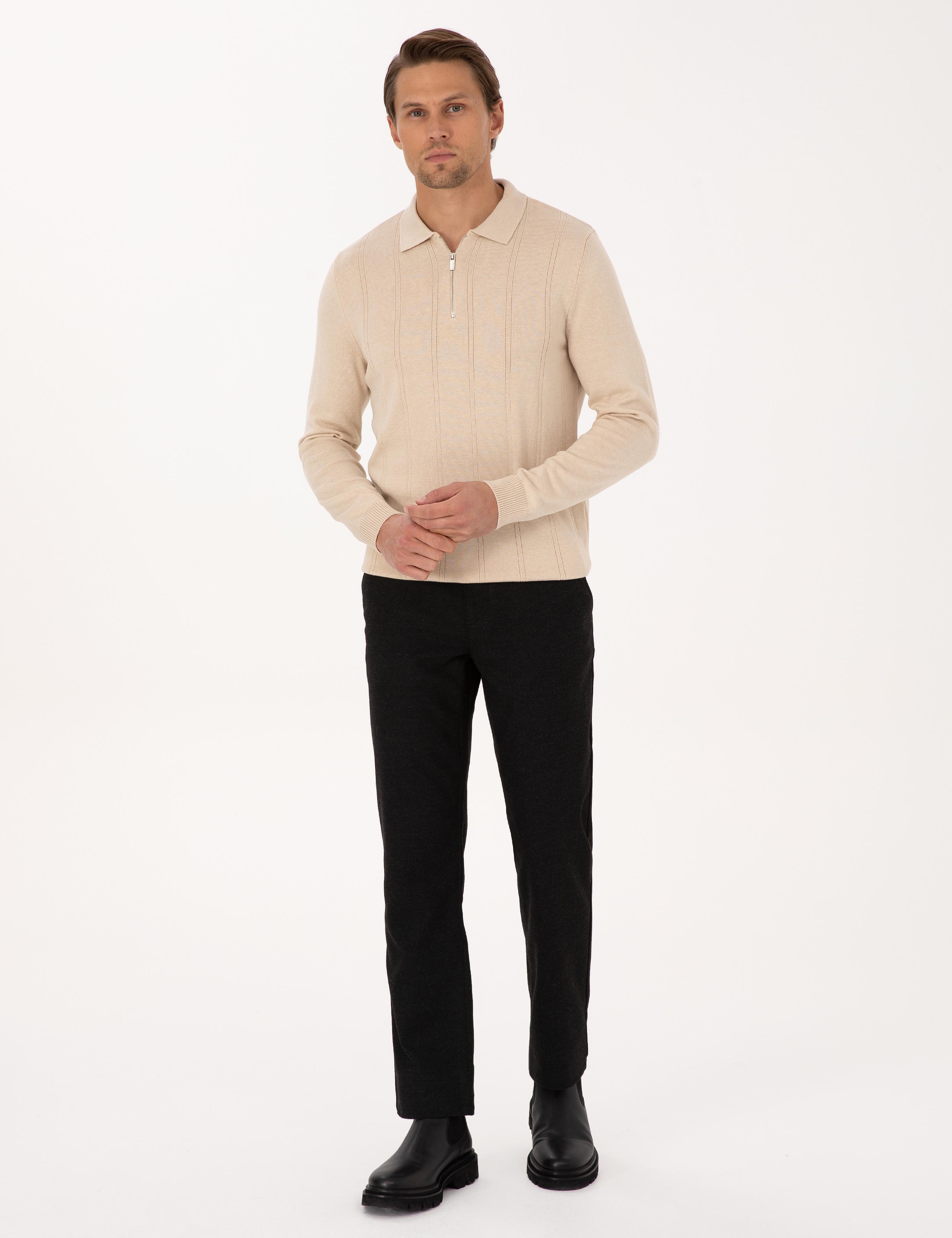 Siyah Regular Fit Beli Lastikli Kanvas Pantolon