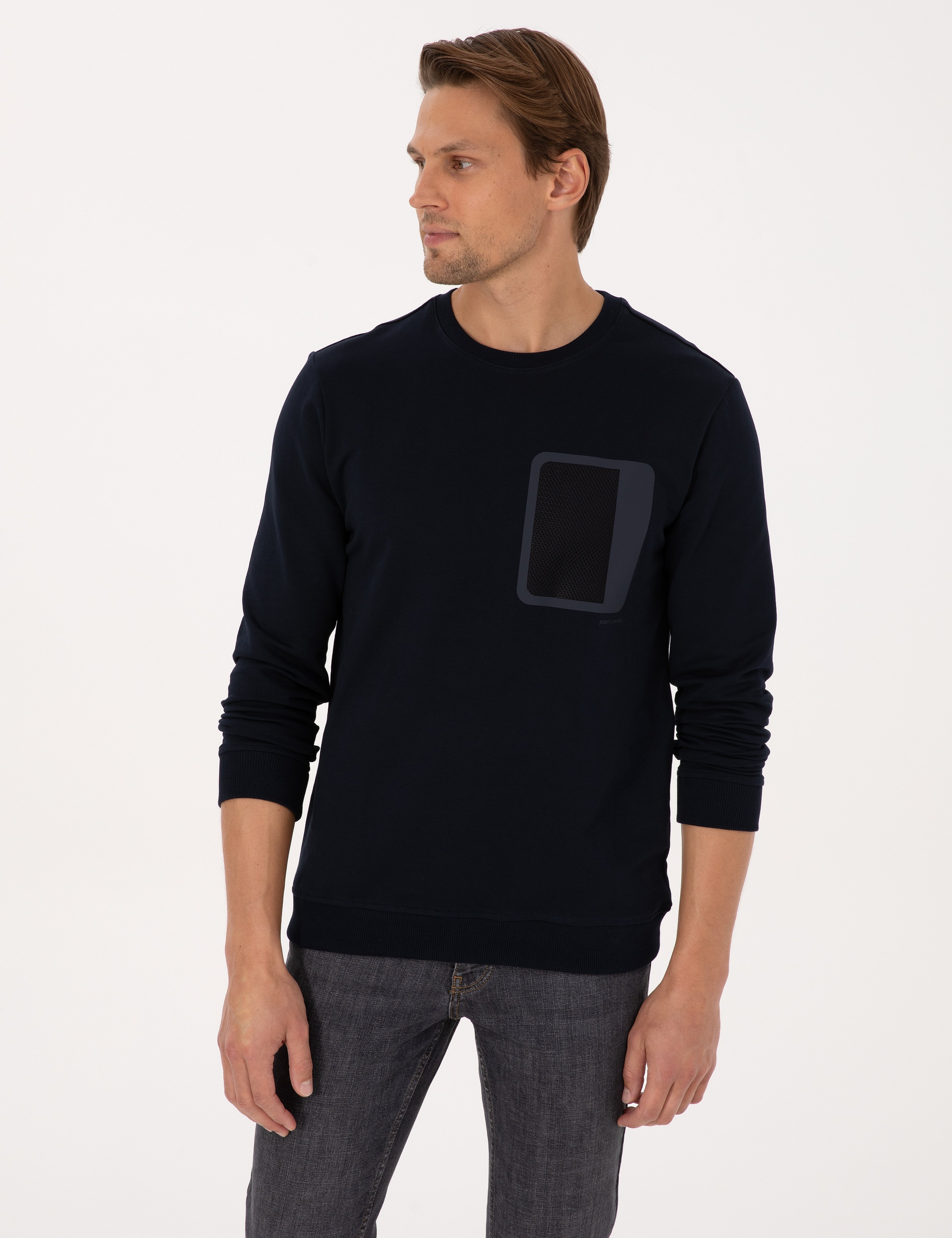 Lacivert Regular Fit Bisiklet Yaka Sweatshirt