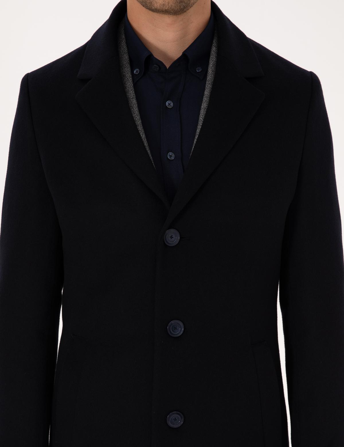 Lacivert Ex. Slim Fit Yün Karışımlı Kaşe Kaban - 50314200071