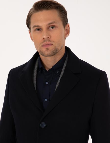 Lacivert Ex. Slim Fit Yün Karışımlı Kaşe Kaban - 50314200071