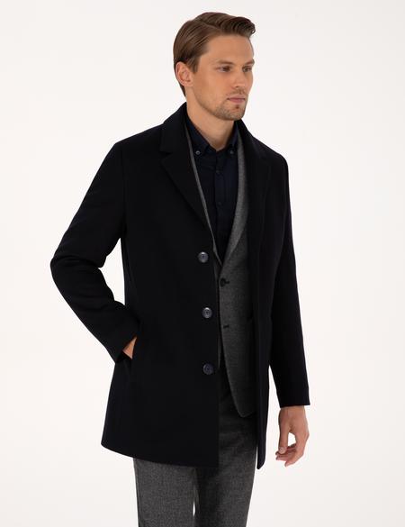 Lacivert Ex. Slim Fit Yün Karışımlı Kaşe Kaban - 50314200071