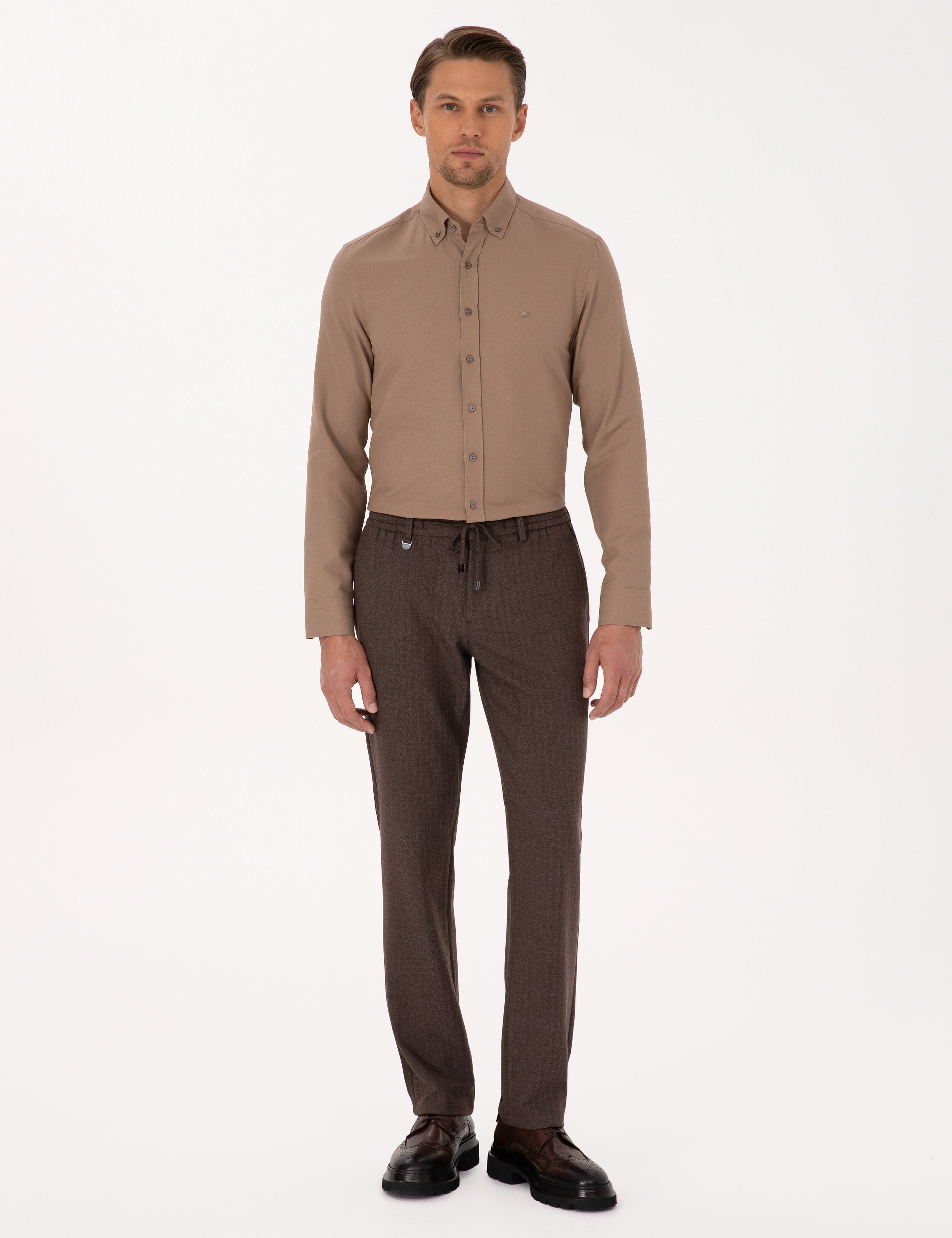 Açık Kahverengi Slim Fit Kumaş Pantolon - Image 1