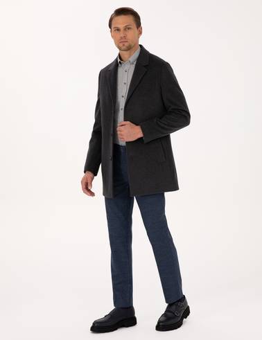 Antrasit Ex. Slim Fit Yün Karışımlı Kaşe Kaban