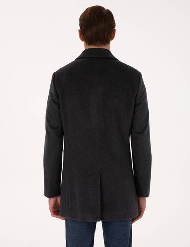 Antrasit Ex. Slim Fit Yün Karışımlı Kaşe Kaban