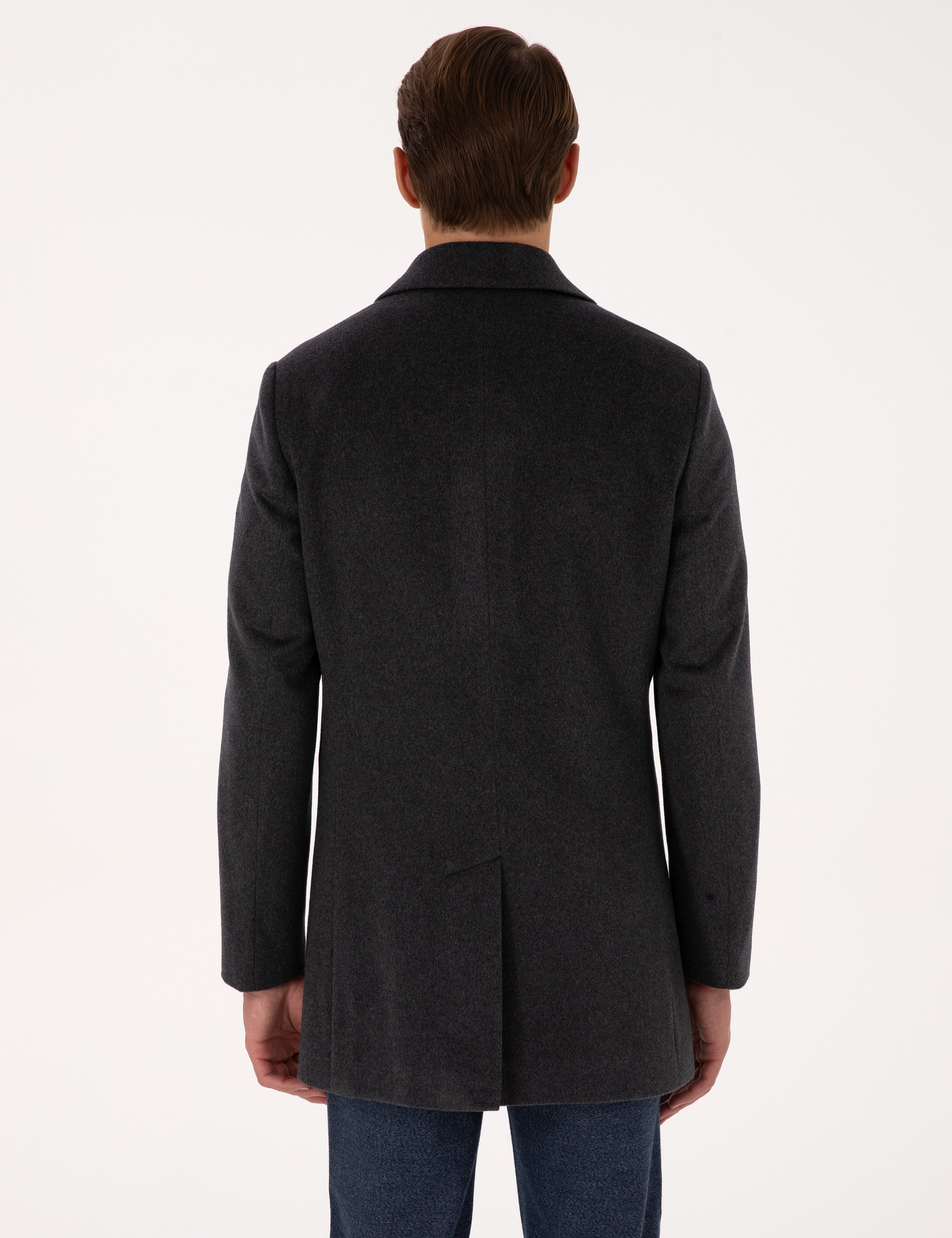Antrasit Ex. Slim Fit Yün Karışımlı Kaşe Kaban