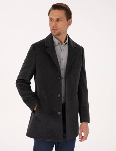 Antrasit Ex. Slim Fit Yün Karışımlı Kaşe Kaban