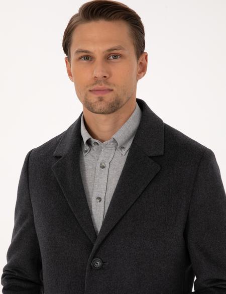 Antrasit Ex. Slim Fit Yün Karışımlı Kaşe Kaban - 50314200053
