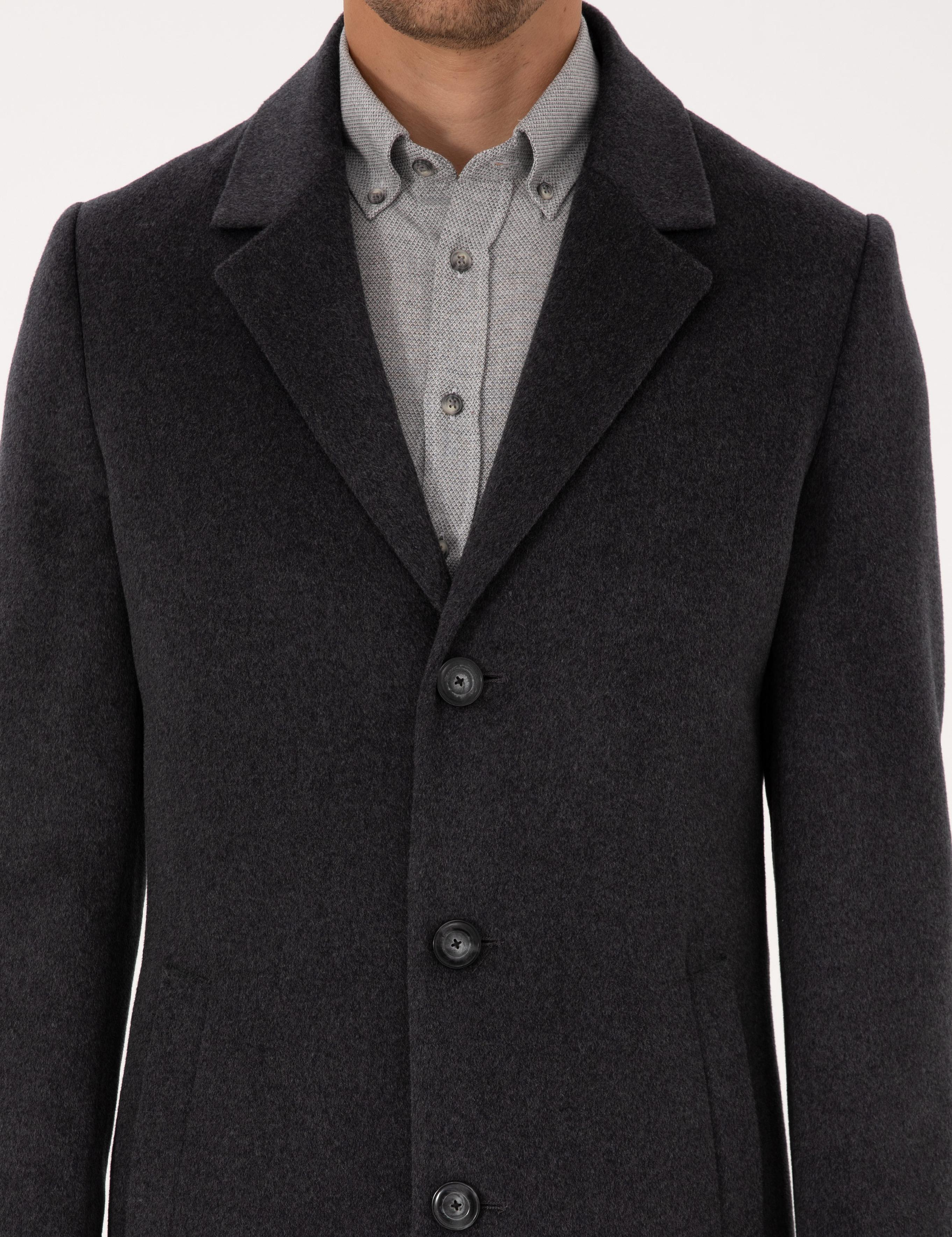 Antrasit Ex. Slim Fit Yün Karışımlı Kaşe Kaban