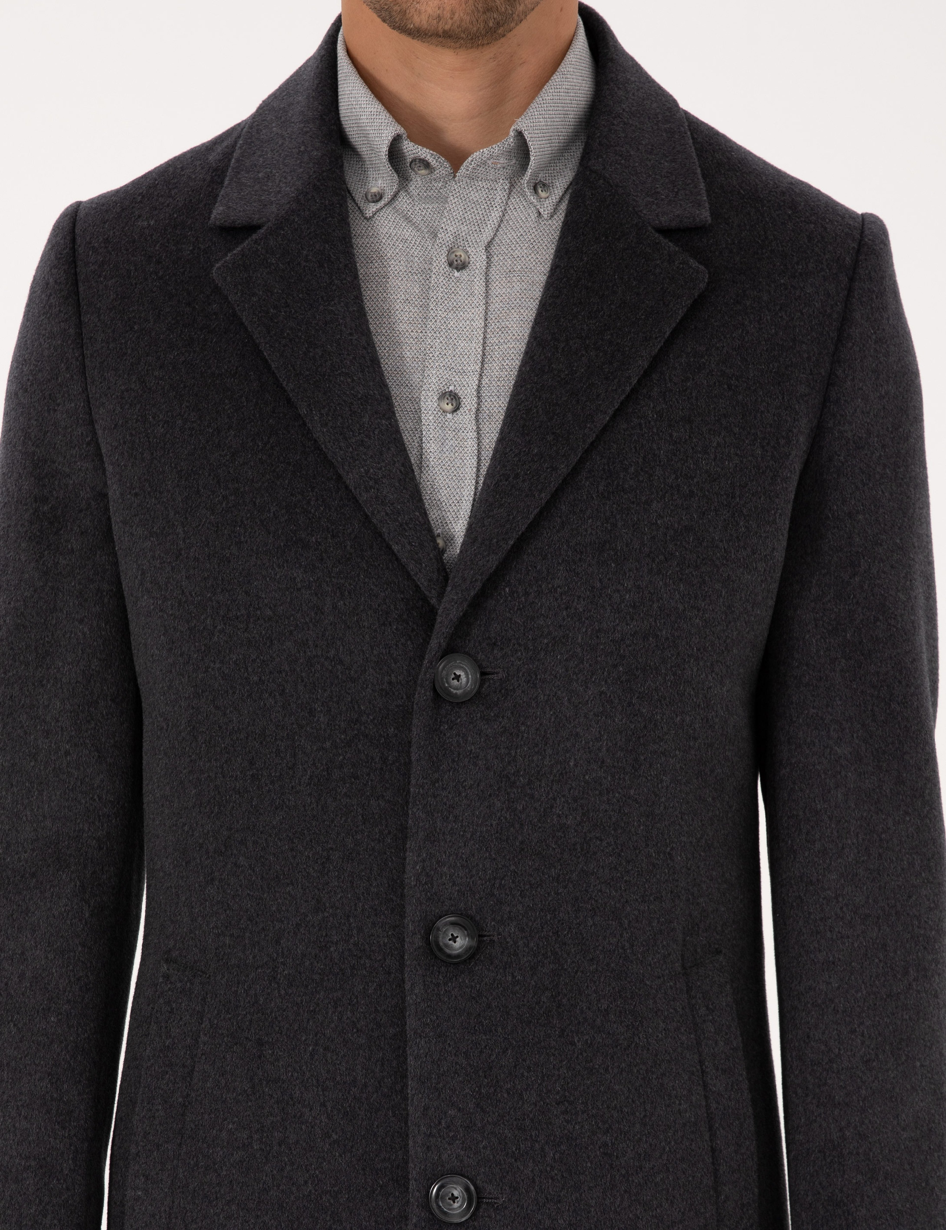 Antrasit Ex. Slim Fit Yün Karışımlı Kaşe Kaban - Image 7