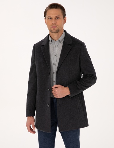 Antrasit Ex. Slim Fit Yün Karışımlı Kaşe Kaban