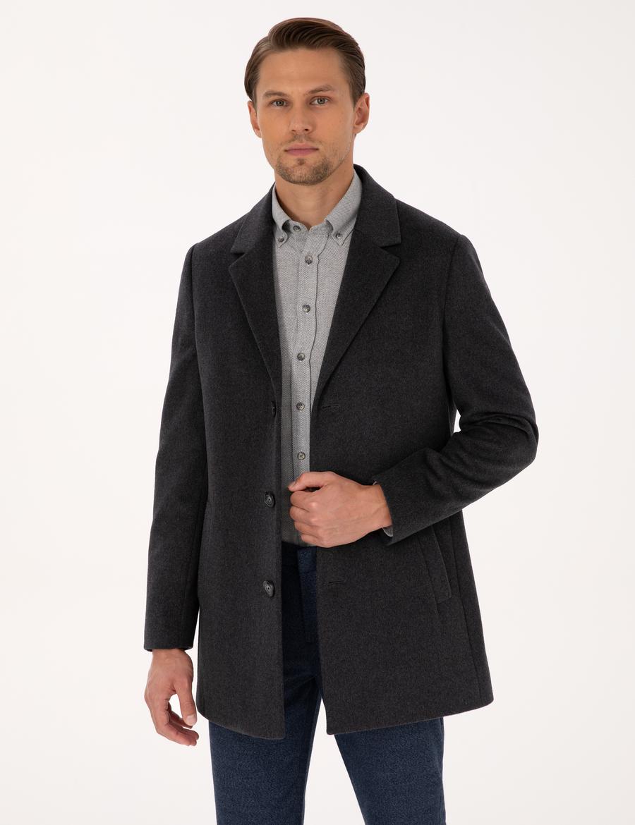 Antrasit Ex. Slim Fit Kaşe Kaban