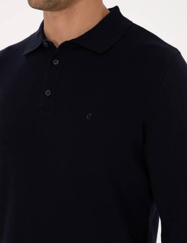 Lacivert Slim Fit Polo Yaka Basic Triko Kazak