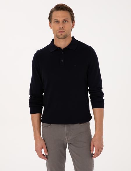 Lacivert Slim Fit Polo Yaka Basic Triko Kazak - 50315405009